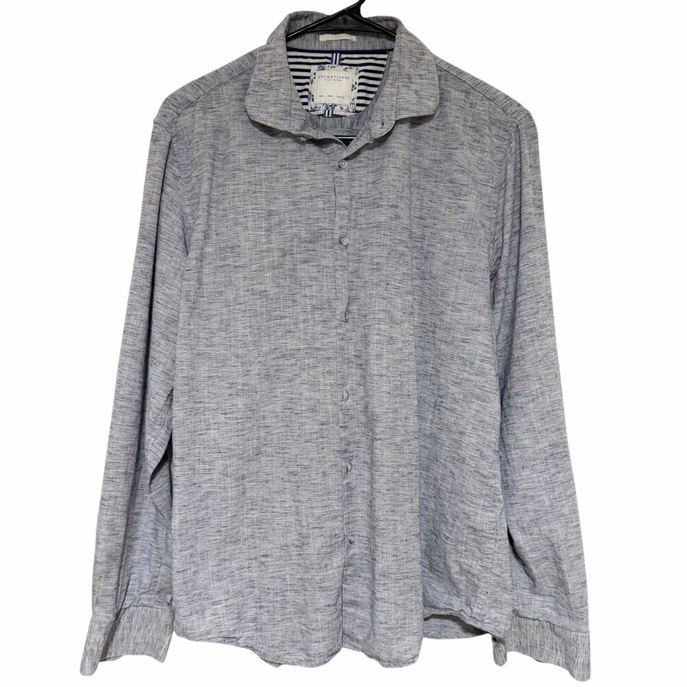 DENIM & FLOWER Button Down Shirt Heather Gray Size Large Slim Fit Casual